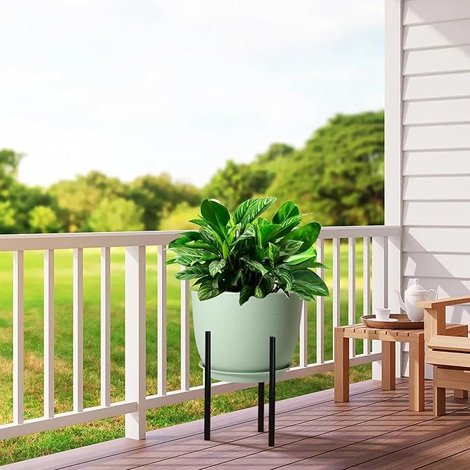 12/10/9 Large Modern Plant Pots Plastic Planters with Drainage Holes and Saucers for Indoor Outdoor Plants Flowers Green