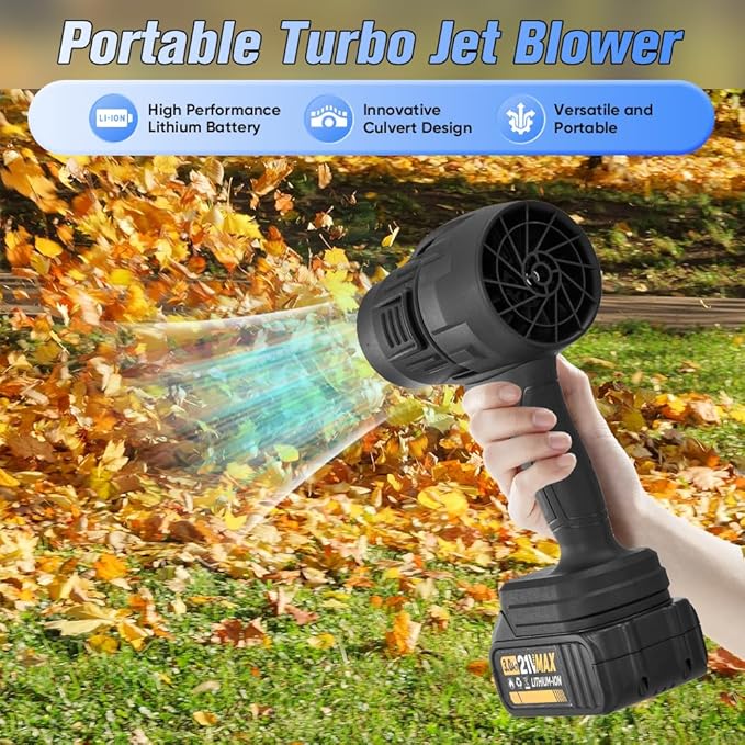Cordless Leaf Blower Portable Dust CleanerUpgraded Handheld Cordless Leaf Blower Portable Dust CleanerMini Jet Dry Blower Fan for CleaningOutdoorCamping (2 Batteries)