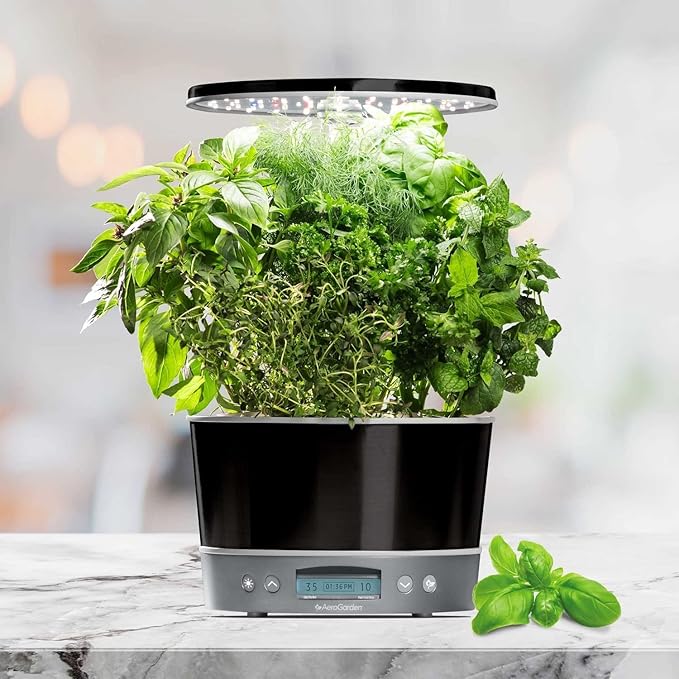 AeroGarden Harvest Elite 360 Indoor Garden Hydroponic System with LED Grow Light and Herb Kit Holds up to 6 Pods Platinum