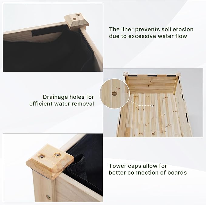 Raised Garden Bed with Legs 47.2x23.6x30in Wooden Raised Garden Box with Bed Liners Storage Shelf for Outdoor Garden Patio Elevated Wood Planter for Vegetables Fruits Flowers