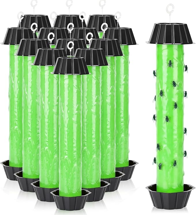 12 Pcs Fly Traps for Indoor Outdoor Hanging Fruit Fly Stick Trap Sticky Mosquito for Home Insect 10 x 2.5 Inches (ClassicGreen and Black)