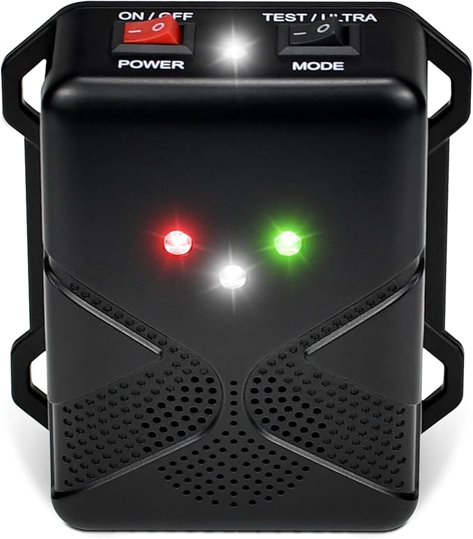 Ultrasonic Rodent Repellent for Car Engine – Battery Powered Under Hood Mouse Repeller with Flashing Strobe Light Keeps Rats and Mice Away from Vehicle Automobile Truck Garage Attic Barn Shed