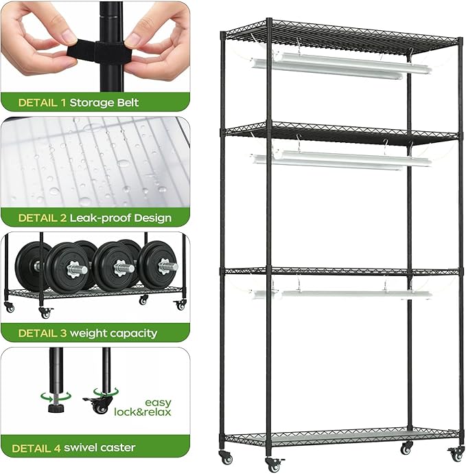 Plant Stand with Grow Lights 4-Tier Plant Shelf 6 Sets 3-Color LED Grow Light with Timer Wide Plant Rack for Indoor Gardening Seed Starting Herbs &amp Flowers 36 W x 14 D x 63 H