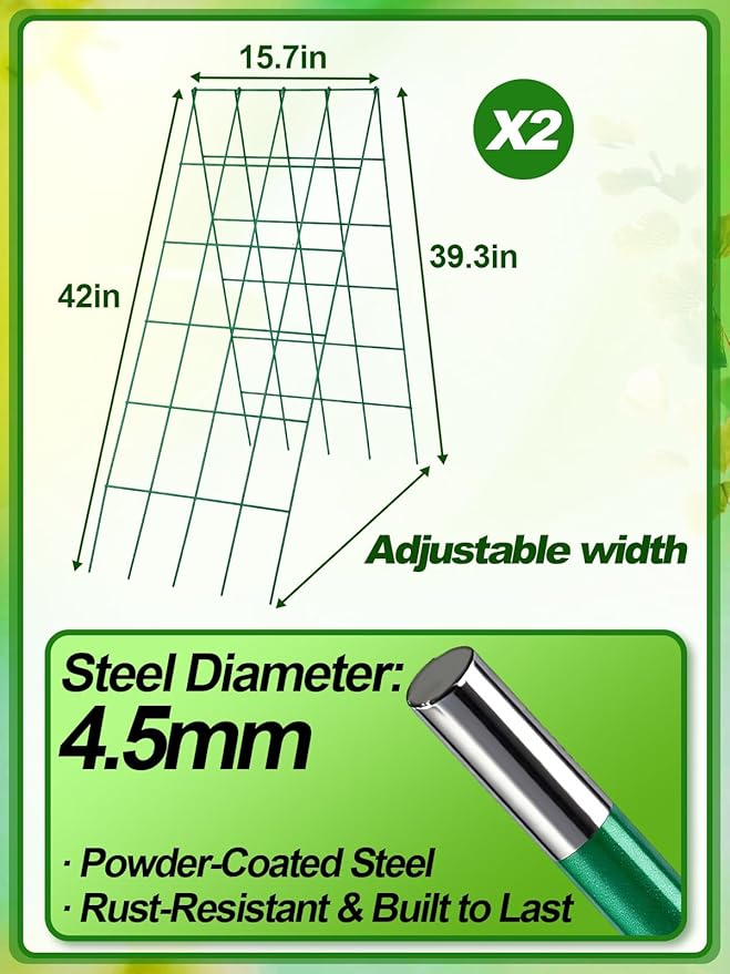 2 Sets Cucumber Trellis for Raised Garden Bed - 4.5mm Wire Heavy Duty Weather-Resistant Foldable A-Frame Metal Plant Support for Squash Pole Bean Climbing Plants Vegetables Outdoor