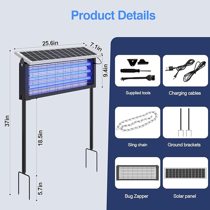 Solar Bug Zapper Outdoor 30W Large Mosquito Zapper Electric Mosquito Killer Outdoor Waterproof &amp Portable Fly Killer Rechargeable Flying Insect Trap for Patio Yard Garden Home Camping Bla