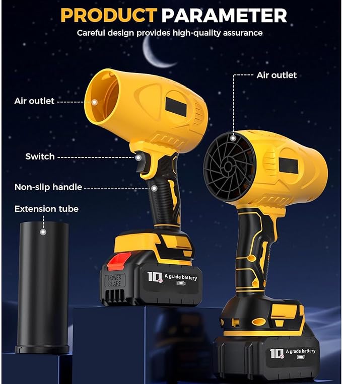 Leaf Blower Cordless Handheld 800000 RPM Rechargeable with Extended Nozzle and 2 Batteries Lightweight Electric for Car Drying and Patio (US Plug)