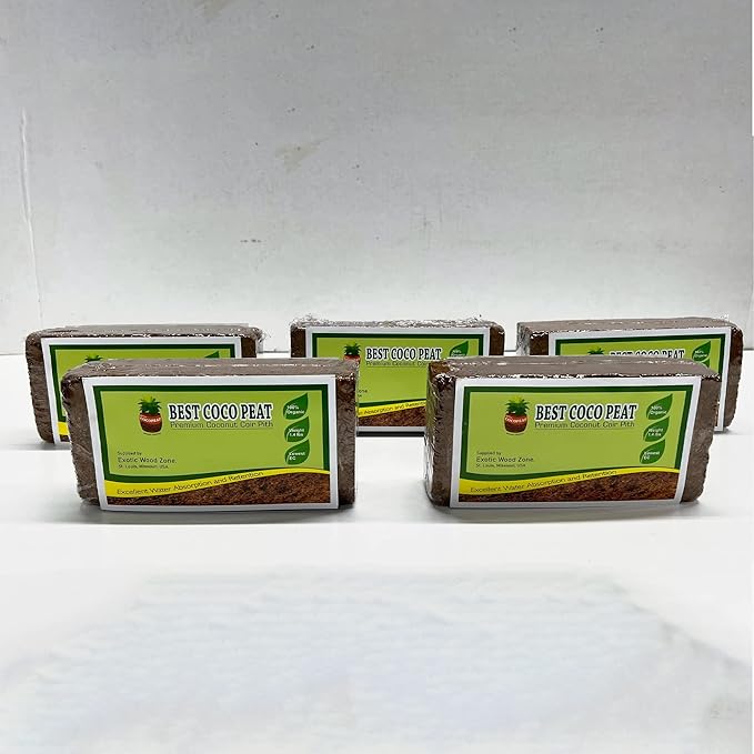Best Coco Peat - Premium Coconut Coir Pith 5 Brick Pack 650gm/1.4 Lbs | 100% Organic | Expands Approx 2.3 Gallon | Lowest EC and Ph Balance