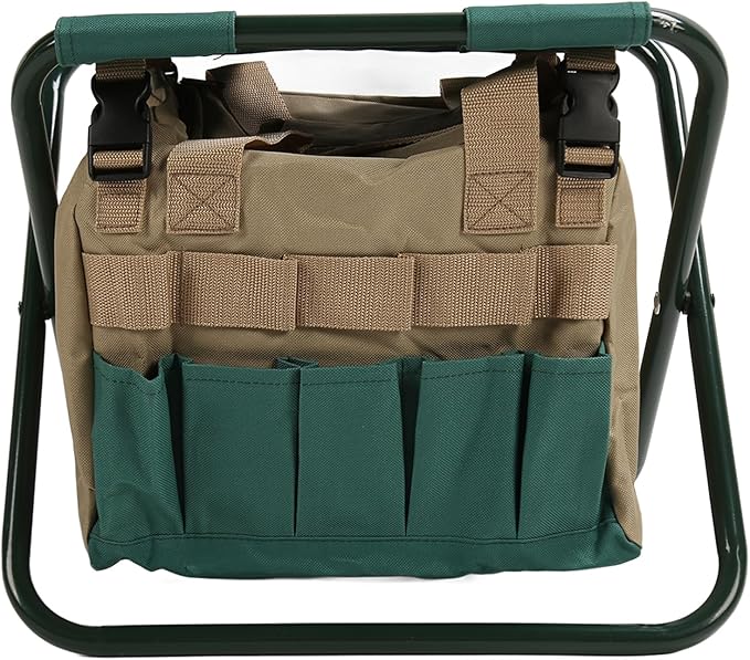 Heavy Duty Folding Backpack Stool Gardening Folding Stool with Detachable Storage Bag 600D Oxford Cloth Portable Garden Tool Stool for Gardeners and Patio Use (Green)