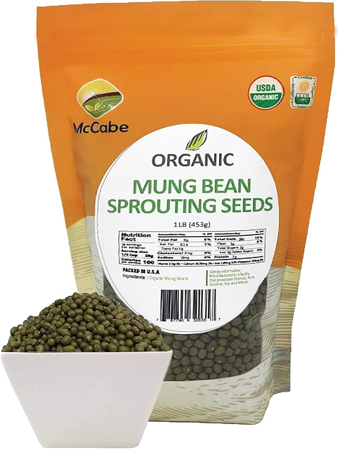 McCabe Organic Mung Bean Sprouting Seeds - Mung Bean Sprouting | Rich with Fiber &amp Minerals | USDA and CCOF Certified | Packed in USA | 1Lb