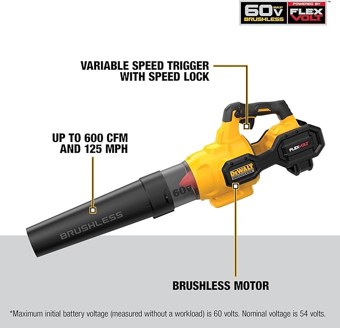 DEWALT FLEXVOLT 60V MAX* Blower 125 MPH 600 CFM (DCBL772X1)