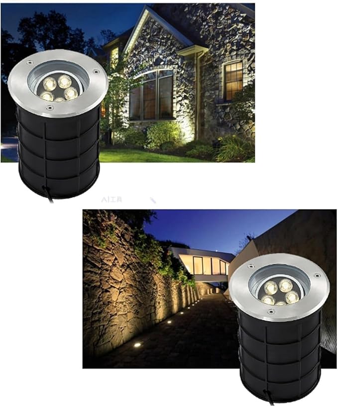 Adjustable LED Outdoor Recessed Ground Lights - Waterproof IP65 12W Red &amp 15W Green Embedded Spotlights for Driveways Decks Steps and Landscape Lighting