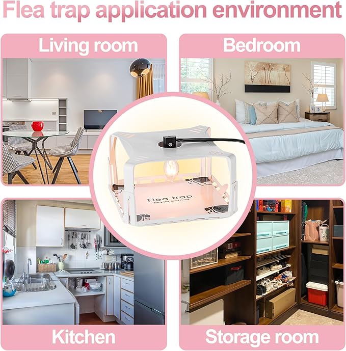 Flea Traps for Inside Your Home 2 Packs Flea Trap with Light for Indoor Bed Bug Flea Killer Pest Control Non Toxic &amp Harmless Friendly to Pets &amp Kids with 6 Sticky Refills and 6 Lightbulb