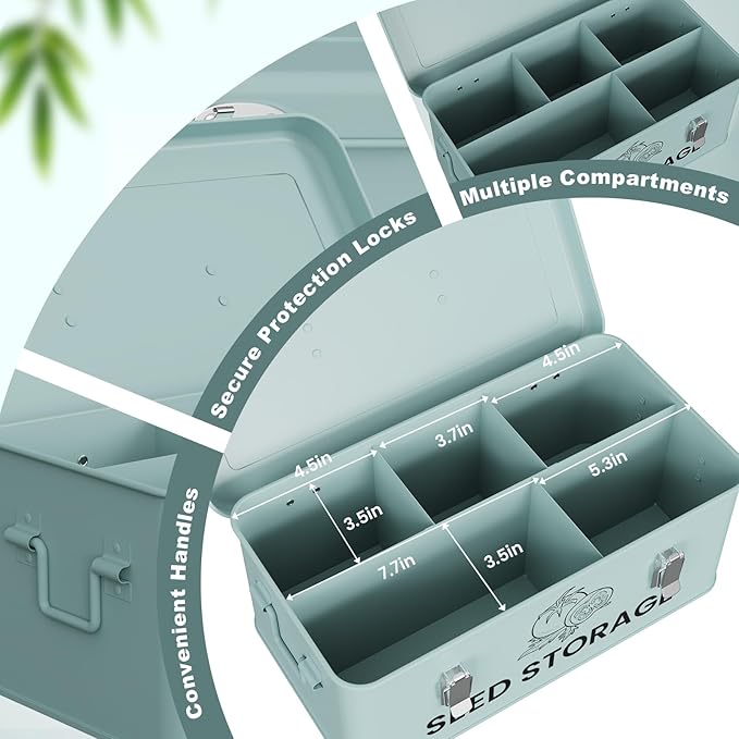 Seed Storage Organizer Box Metal Seed Box Garden Seed Organizer with Lid Seed Containers Storage with 5 Compartments 30 Seed Holder Organizers 100pcs Seed Envelopes (Blue)