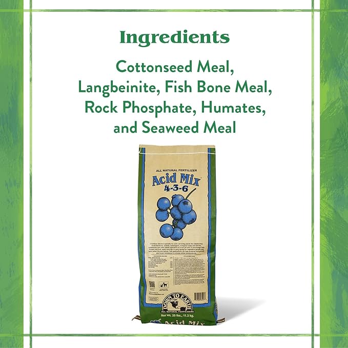 Down To Earth All Natural Fertilizers Organic Acid Mix - Plant Food for Blueberries Raspberries Azaleas and Rhododendrons 4-3-6 25 lb