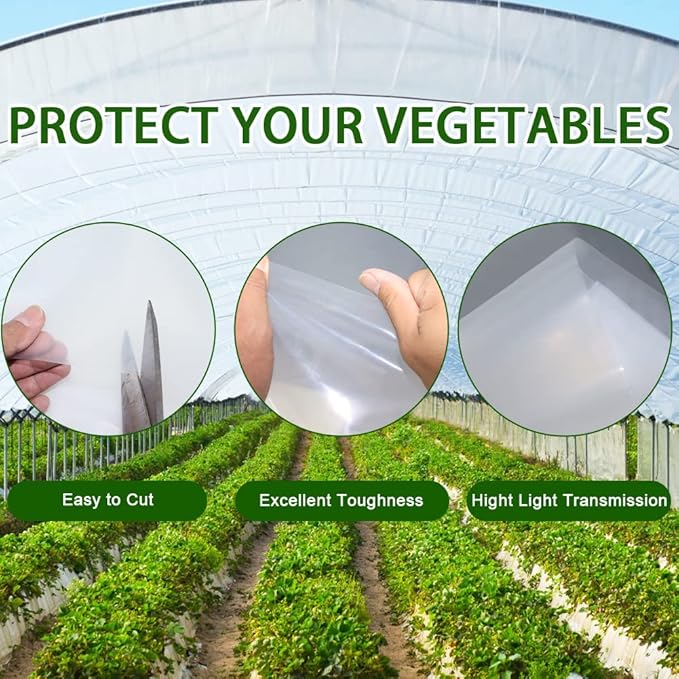 6 mil Greenhouse Plastic Film Sheeting Cover 25 x 40 Ft UV Resistant Clear Polyethylene Film Green House Hoop Farm Plastic Cover for Gardening Farming Agriculture