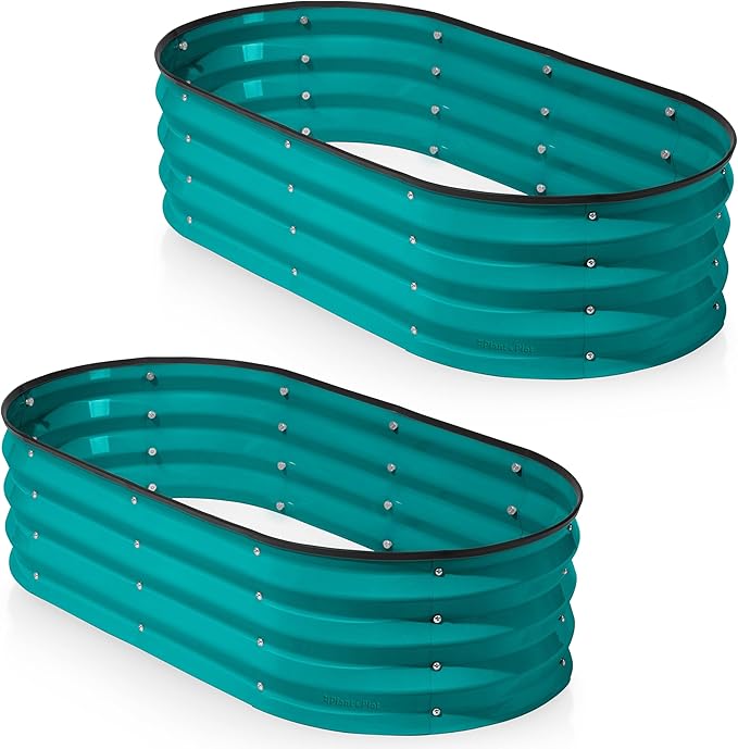 Plant &amp Plot Galvanized Raised Garden Beds Outdoor // 4×2×1 ft (2-Pack) Planter Raised Beds for Gardening Vegetables Flowers (Turquoise) // Large Metal Garden Box