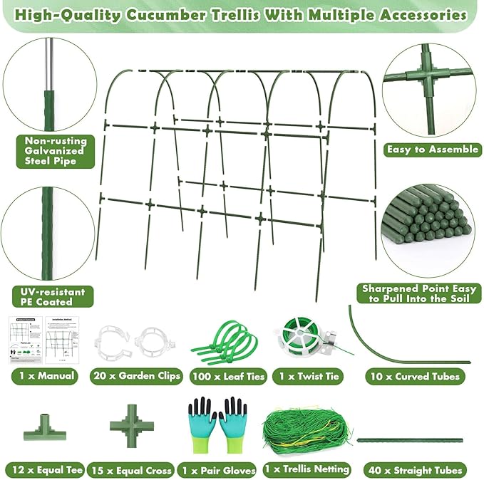Cucumber Trellis for Raised Bed Large Size Garden Arch Trellis for Climbing Plants Outdoor Metal Garden Trellis for Spring Vegetables Cucumber Trelli for Tomato Bean Pea Grape Plant