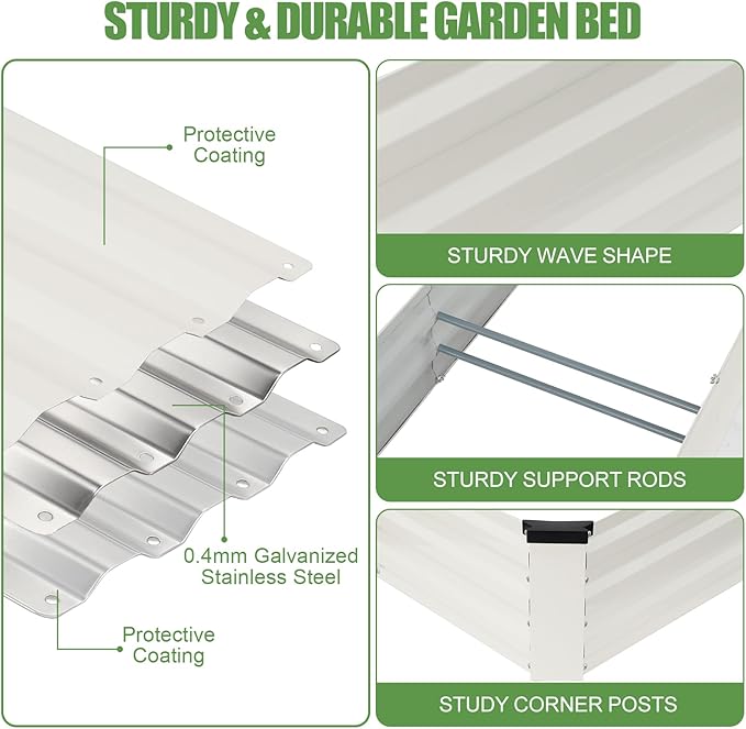 Galvanized Raised Garden Bed Outdoor | Metal Raised Garden Bed for Gardening 2Pack | Large Planter Box for Vegetables Flowers Fruits | Easy Assembly &amp Safety Design Flower Beds 12x2x1ft White