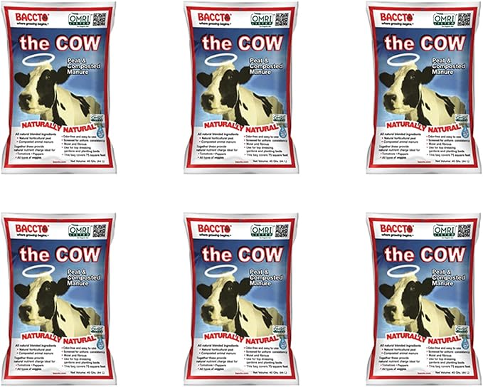 Michigan Peat Baccto 1640 Wholly Cow Horticultural Compost and Manure for Soil Amendment Lawn Care Garden Beds and More 40 Quart Bag (6 Pack)