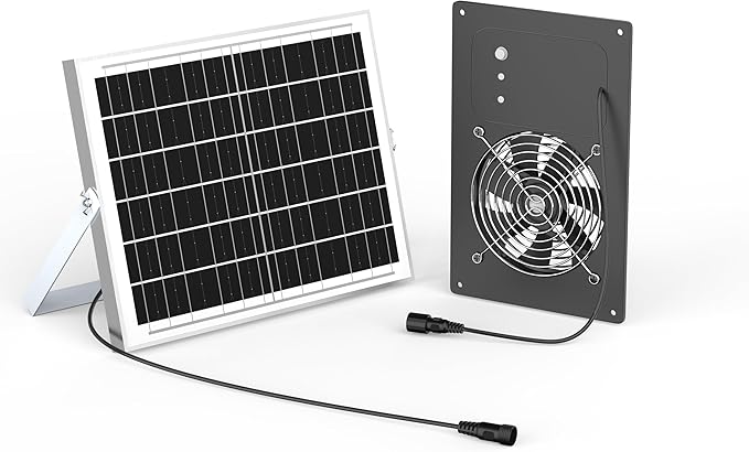 Solar Fan with Battery 15000 mAh and Timer - 25W Powered Exhaust Fan High Wind Speed Rainproof for Outdoor Greenhouse Chicken Coop Doghouses Shed Vent Windows