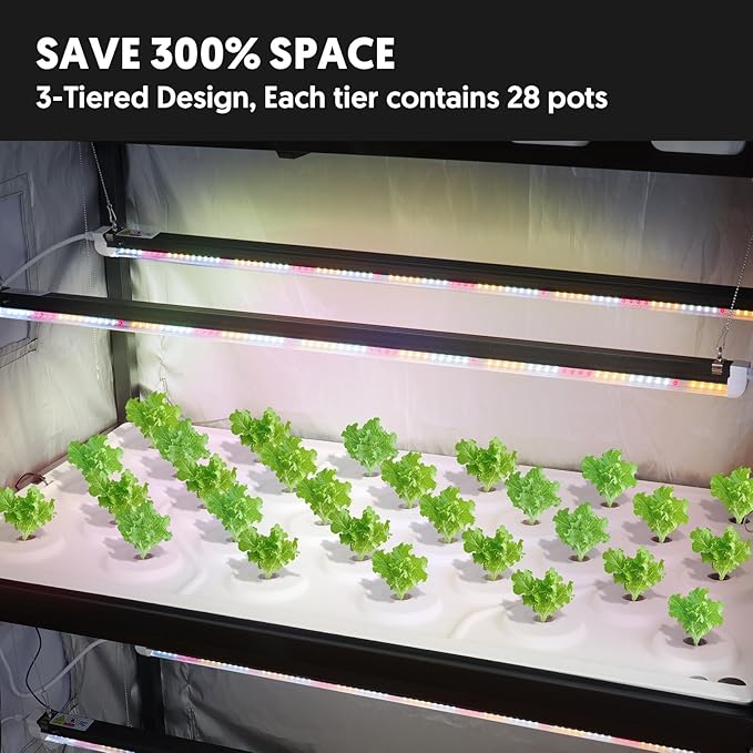 Indoor Greenhouse with Full Spectrum LED Grow Light and Tent Indoor Hydroponics Growing System with Watertight Plant Shelf Trays 3-Tier Metal Plant Stand with Wheels Microgreens Growing Kit