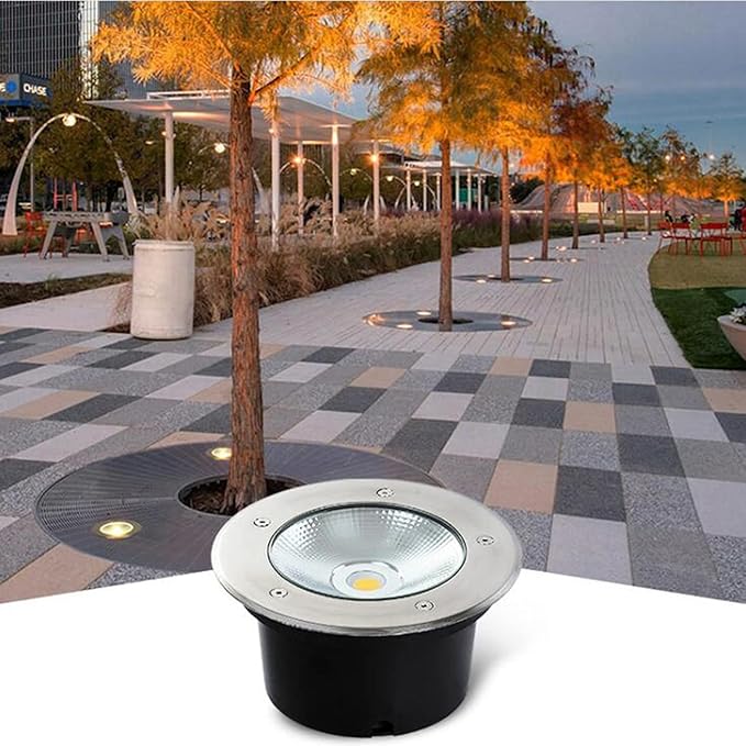 LED Underground Light 4 Pack Waterproof Spotlight IP65 Outdoor Landscape Lighting 5W 12V/24V/85-265V for Garden Stairs Holiday Decoration Driveway Pathway Lights (Yellow Light 82~265V)
