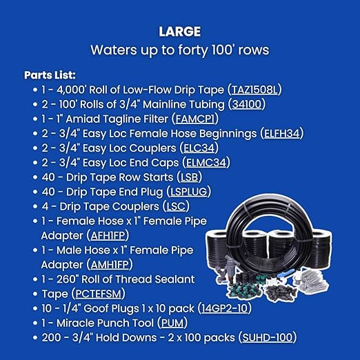 Automated Dripworks Drip Tape Irrigation Kit for Watering Row Crops in Farms (with Timer) - Waters Upto 40 100' Rows (1/4 Acre) | Agricultural Grade Components | Trusted Brand Since 1991