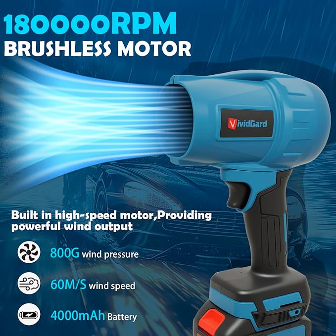 Electric Cordless Leaf Blower 800g Thrust Handheld Leaf Blower 2 X 4.0Ah Batteries and Charger Included Lightweight Leaf Blowers for Patio Cleaning Lawn Care Blowing Leaves and Dust