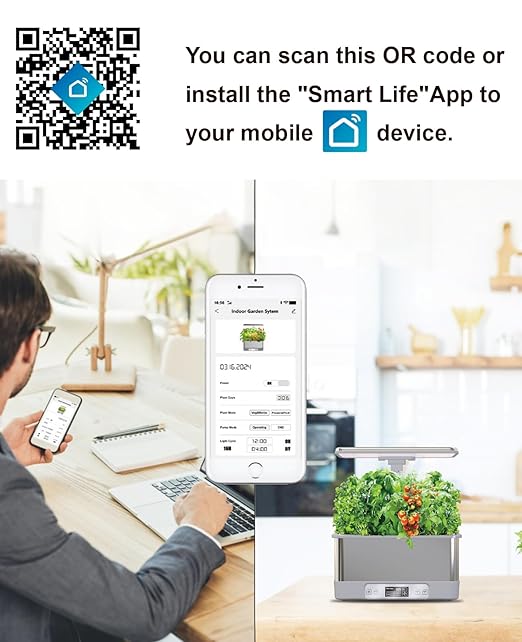 Smart Hydroponics Growing System with App Control 8 Pods Indoor Herb Garden Kit with LED Grow Light &amp Stainless Steel Body Self-Watering Planter for Basil Lettuce &amp Home Gardening