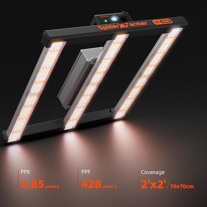 Spider Farmer SE1500 150W LED Grow Light 2x2ft Coverage App &amp Digital Dimming Control Full Spectrum Bar Style Grow Light for Indoor Plants