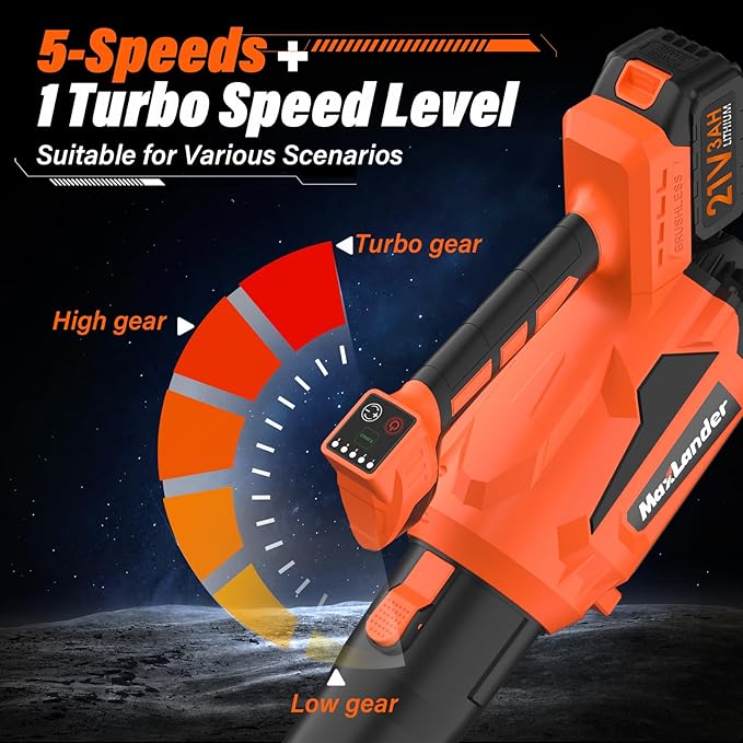 MAXLANDER Leaf Blower Cordless Electric Cordless Leaf Blower with 2pcs 3.0Ah Batteries and 1 Charger 600CFM &amp 200MPH and 5 Speed Mode for Patio Cleaning Lawn Care Blowing Fallen Leaves and D