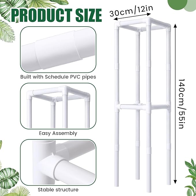 Dragon Fruit Trellis Square 12 x 55 Inch Schedule 40 PVC Plant Support for Climbing Vines Tomatoes Cucumbers Beans Vertical Garden Trellis Requires Assembly