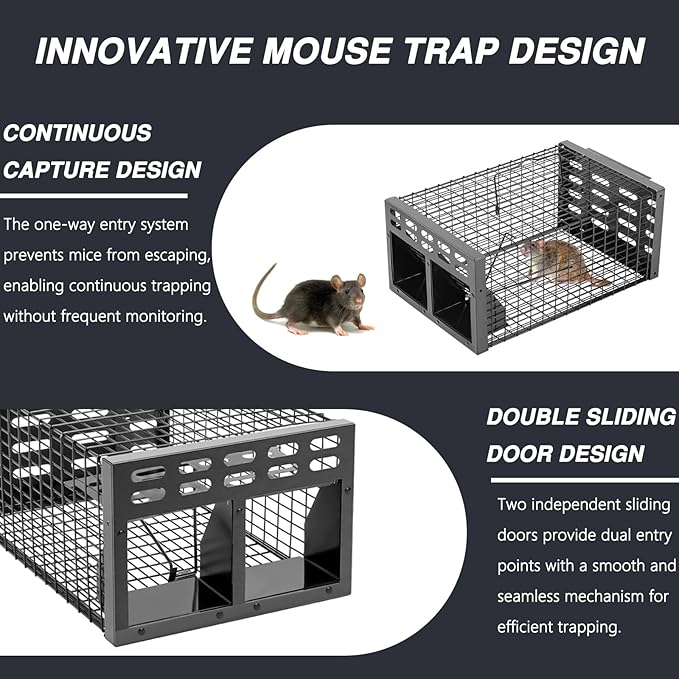 Rat Trap Humane Live Rat Trap &amp Automatic Reset Mouse Traps with Dual One-Way Door Design –Catch and Release for Mice Chipmunks Hamsters and Other Rodents Indoors &amp Outdoors(2PCS Black)