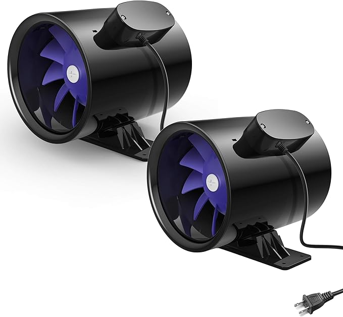 iPower Silent Inline Duct Ventilation Booster Fan 6 Inch 300 CFM Quiet Vent Exhaust Blower for Hydroponics Grow Tent Greenhouse Kitchen Bathroom 2 Pack Black