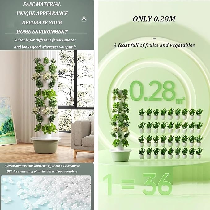 Hydroponics Growing System Tower with LED Light Vertical Indoor Garden Planter for Herbs Vegetables &amp Fruits(7Layer)