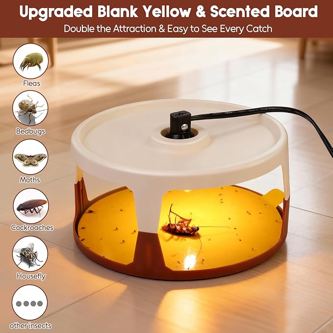 Flea Traps for Inside Your Home 2 Pack Indoor Flea Light Electric Bed Bug Insect Killer with 8 Sticky Pads &amp 8 Light Bulb Replacement Natural Pest Control w/Glue Discs Refills Safe for Kid Pet