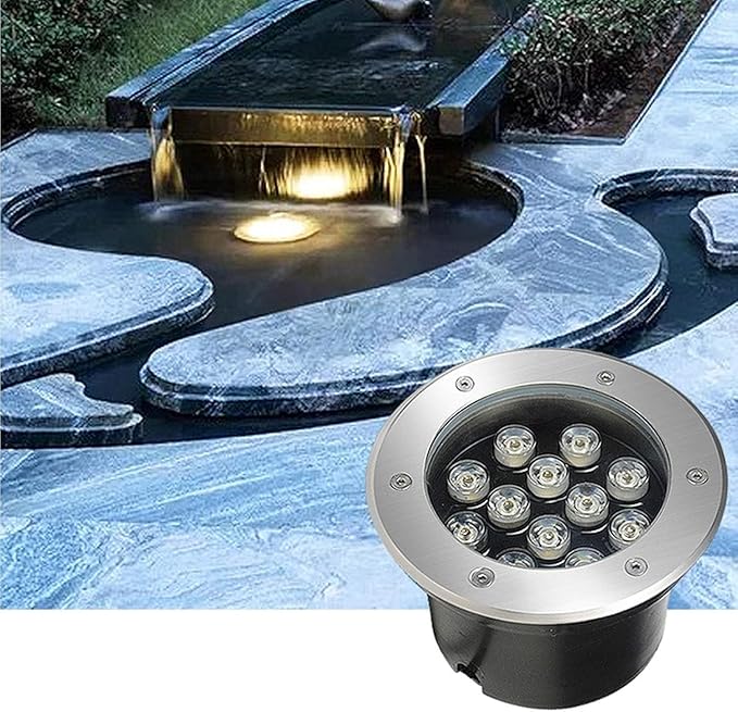 Ground Lights Underground Light Embedded Underwater Spotlight Stainless Steel IP68 Waterproof Landscape Lighting Underwater Pond Spotlight(Green18W) (Warm White 18W)