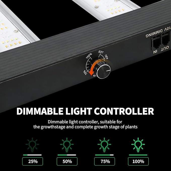 Garvee 600w 8-Bar LED Grow Light with Dimmable Full Spectrum - Foldable Design for 4x4Ft Coverage - 120v Commercial Plant Growing Lamp for Indoor Gardens &amp Vertical Farming