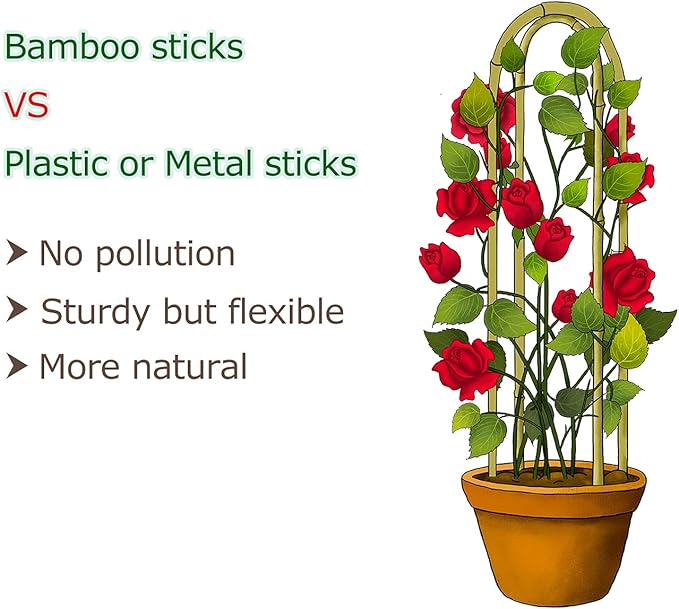 Natural Bamboo Plant Trellis U-Hoop 4 Feet Arch Bamboo Garden Trellis Support for Climbing Plants Outdoor Vines Ivy Plants Climbing Flowers Plant Tower - Pack of 3 Hoops