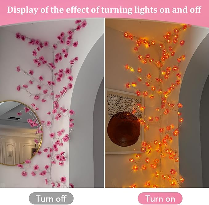 Cherry Blossom Lights with Remote 7.5 Ft 144 Flowers Enchanted Willow Vine Lights 18 Branches 144 LEDs Lighted Willow Vine Tree Lights for Walls Bedroom Home Room Decor White Branch