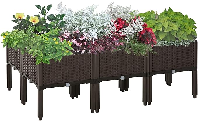 6 Raised Garden Bed Kit Elevated Self Watering Planter Boxes with Drainage Holes for Outdoor Flowers Vegetables and Herbs