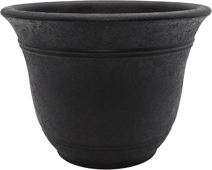 The HC Companies Sierra Round Self-Watering Pot - Lightweight Plastic Planter for Herbs &amp More - Durable Plant Pots for Indoor Plants &amp Outdoor Plants (13” Black Onyx Pack of 1)