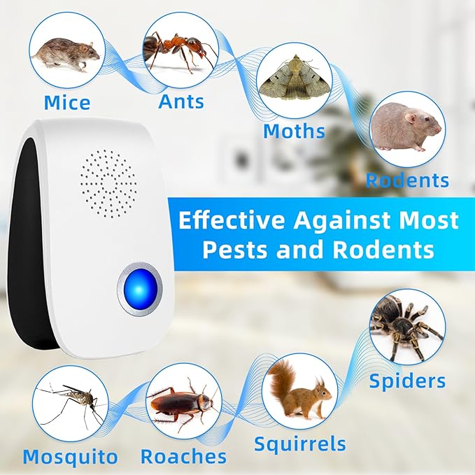 Upgraded Ultrasonic Repellent Indoor Pest Repellent Electronic Plug in Pest Control for Roach Ant Rodent Mouse Bugs Mosquito Spider Repellent for House Garage Warehouse (12 Packs)