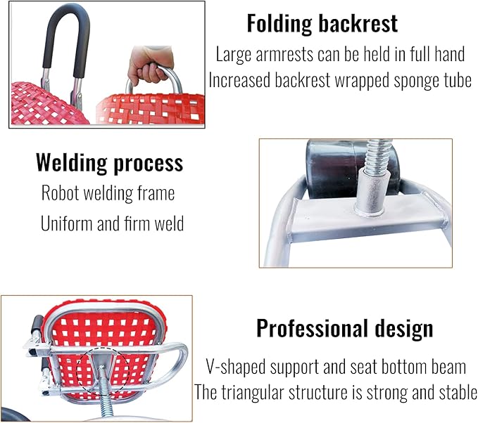 Aluminum Alloy Garden Cart Rolling Scooter Heavy Duty Garden Stool with Mobile Backrest Firm Iron Garden Cart Tool for Weeding Garden Lawn Care Outdoors