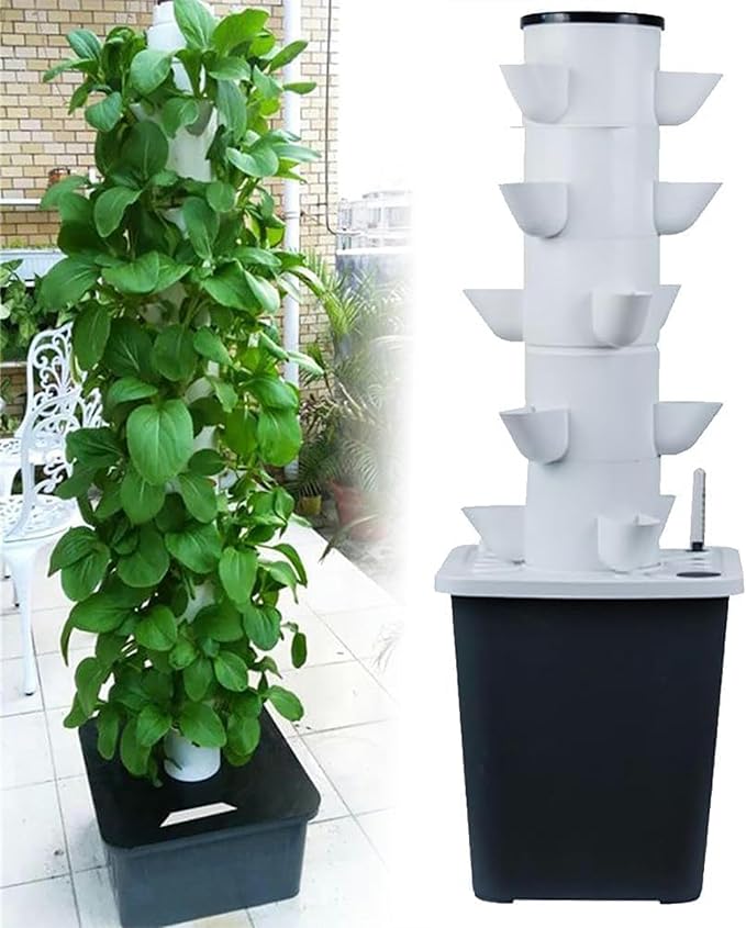 Hydroponics Tower Garden Hydroponic Growing System Aeroponics Growing Kit for Fruits and Vegetables with Hydrating Pump Adapter Net Pots Timer for Fruits Vegeta