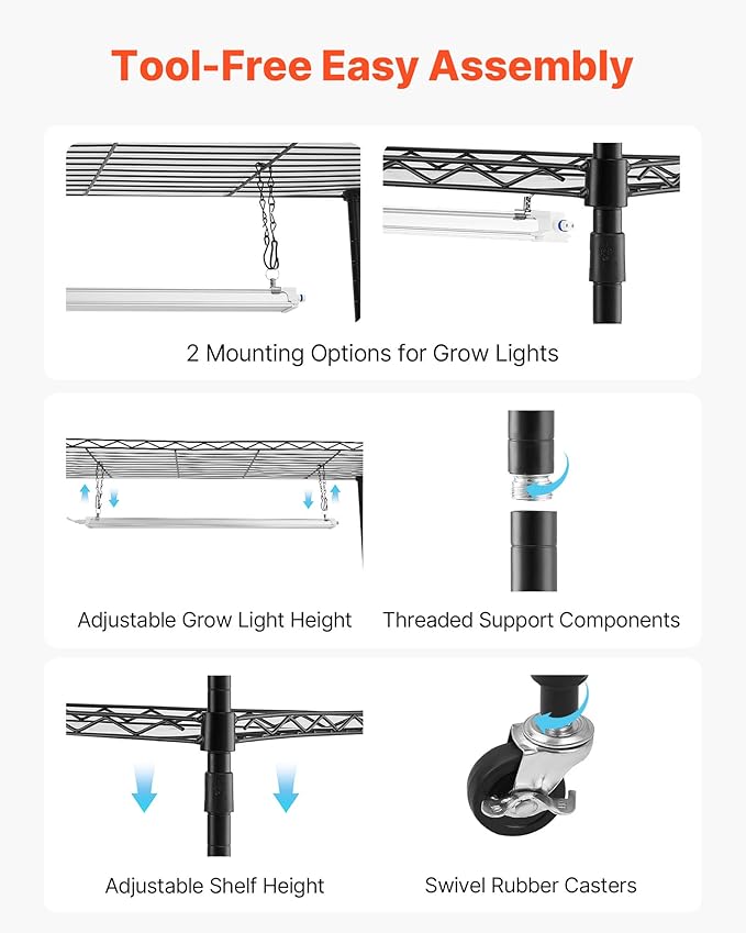 VEVOR Plant Shelf with Grow Light 6-Tier Double-Row Plant Stand 71in Tall Indoor Plants Display Rack with Wheels &amp Timer 200W Full Spectrum Grow Lights Metal Flower Pot Holder for Seed Startin