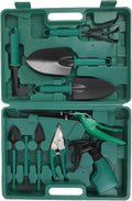 Angoily Heavy Duty Gardening Tool Set with Shovel Rake and Shears 10pcs Portable Garden Hand Tools Kit with Carrying Case for Planting and Pruning
