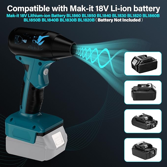 130000 RPM Brushless Air Blower for Makita 18V Battery 4-Speed High-Speed Air Duster Max 190g Wind Force Cordless Jet Fan for Jobsite Car Detailing &amp Outdoor Cleaning