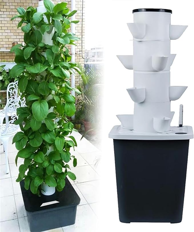 30 Pods Hydroponics Tower Garden Hydroponic Growing Aeroponics Growing Kit for Fruits and Vegetables with Hydrating Pump Adapter N