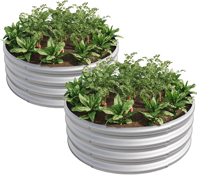 2PCS 32.08*11.4 Tall Round Raised Garedn BedMetal Raised Beds for Vegetables Outdoor GRaised Planter Box Backyard Patio Planter Raised Beds for Flowers Herbs Fruits Silver